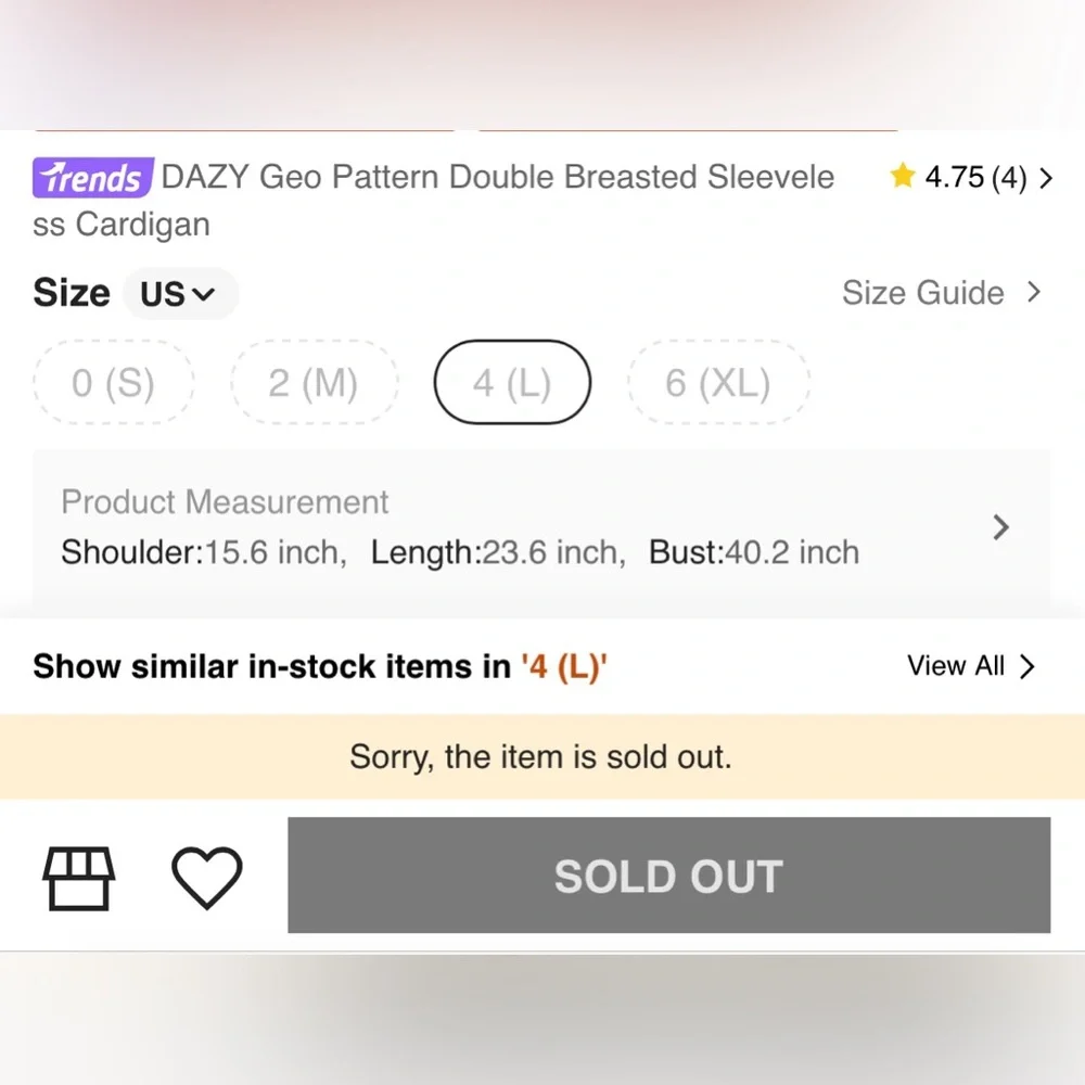 DAZY geo pattern double breasted sleeveless cardigan 🐚 - Picture 4 of 7